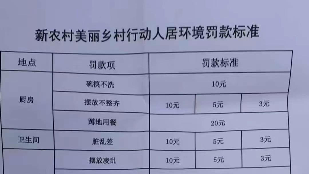 四川涼山一村發布14條人居環境罰款標准：蹲地用餐 罰20元