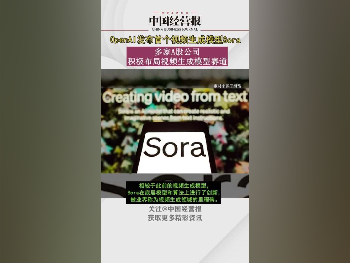 OpenAI發布首個視頻生成模型Sora，多家A股公司積極布局視頻生成