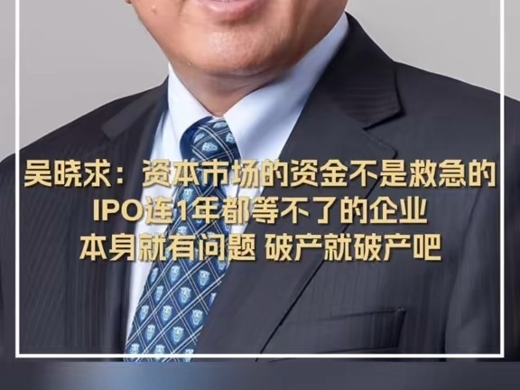 吳曉求：資本市場的資金不是救急的，IPO連1年都等不了的企業，本身就有問題 破產就破產吧