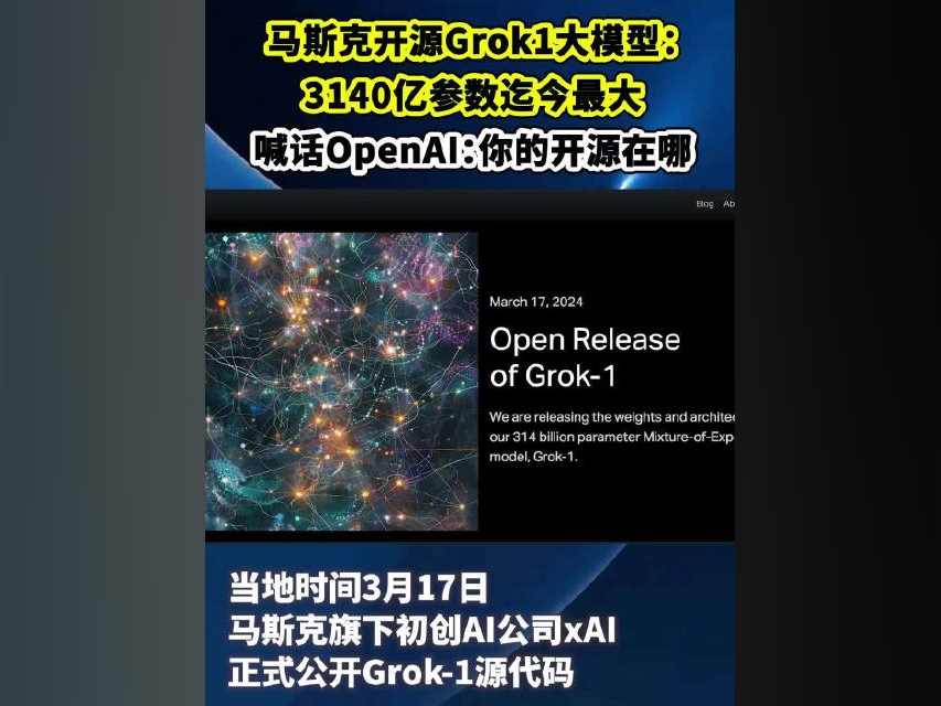 馬斯克开源Grok-1：3140億參數迄今最大，還喊話OpenAI