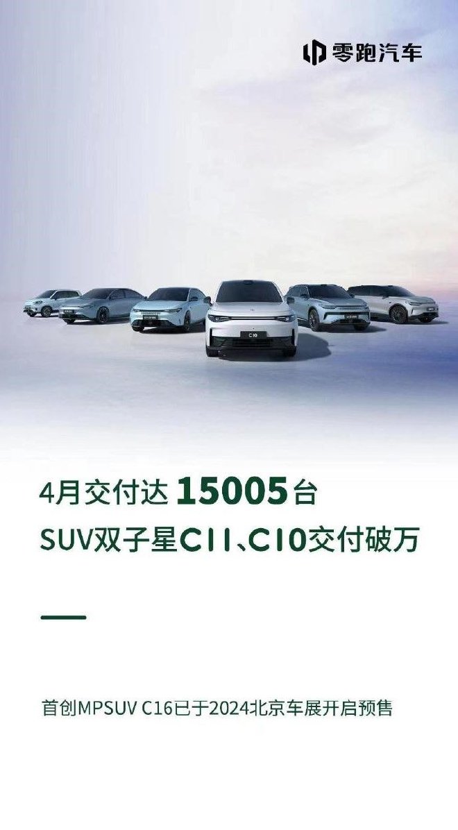 零跑汽車公布4月銷量 4月銷量達15005台