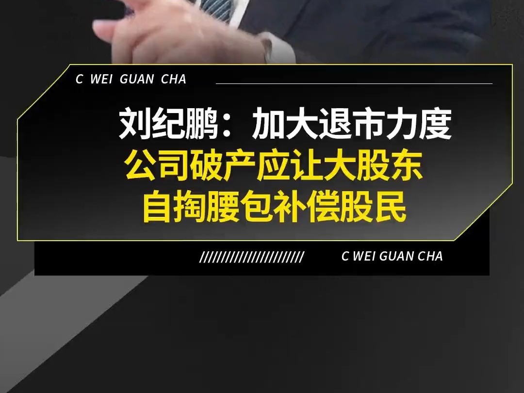 劉紀鵬：加大退市力度，公司破產應該讓大股東自掏腰包補償股民