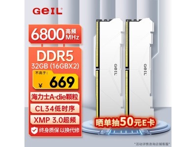 海力士顆粒 DDR5 6800 台式機電腦內存條京東促銷價619元